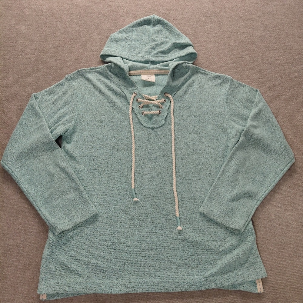 Southern Spirt Knit Hooded Size M Heathered Aqua Terry Cloth Sweatshirt Coastal
